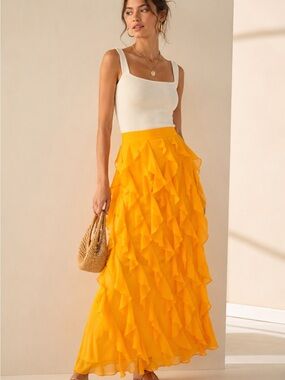 Anthropologie Let Me Be Marigold Yellow Cascading Ruffle Size MP